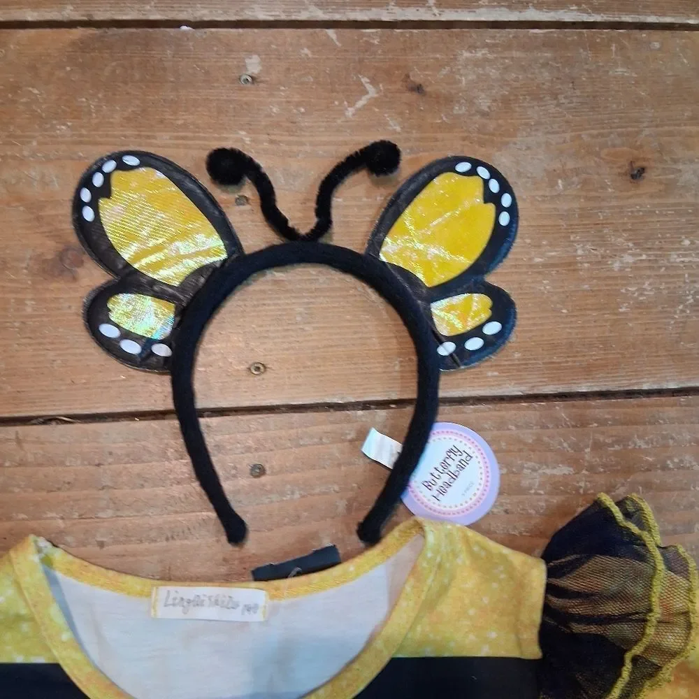 Cute Bumblebee/butterfly costume dress‎ (8-10) with butterfly headband & bear